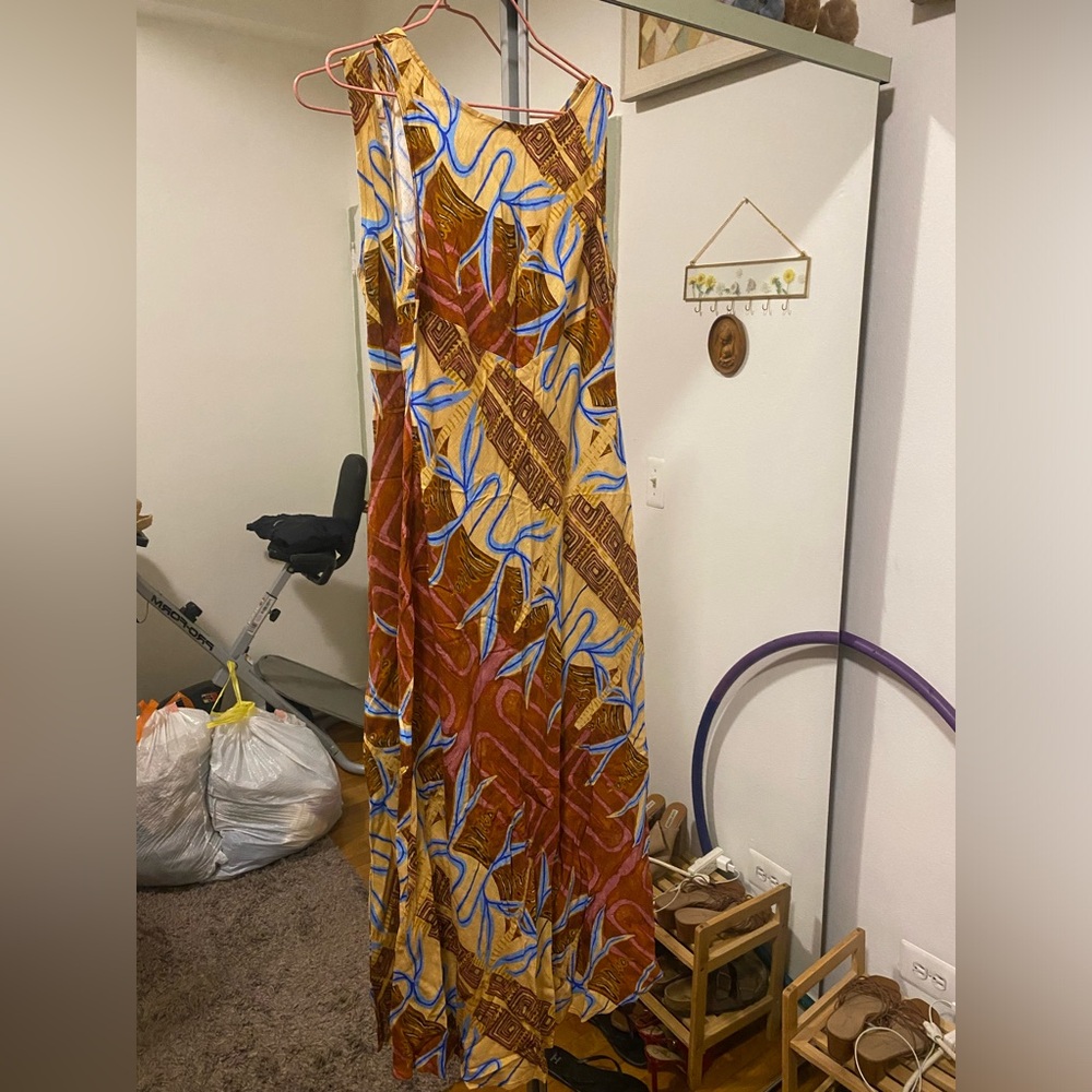 Red and Blue One Shoulder Sleeveless Midi Sundress